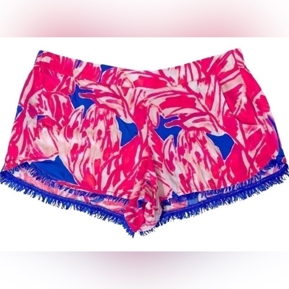 Lilly Pulitzer XS pink & royal blue shorts with fringe - Picture 1 of 5